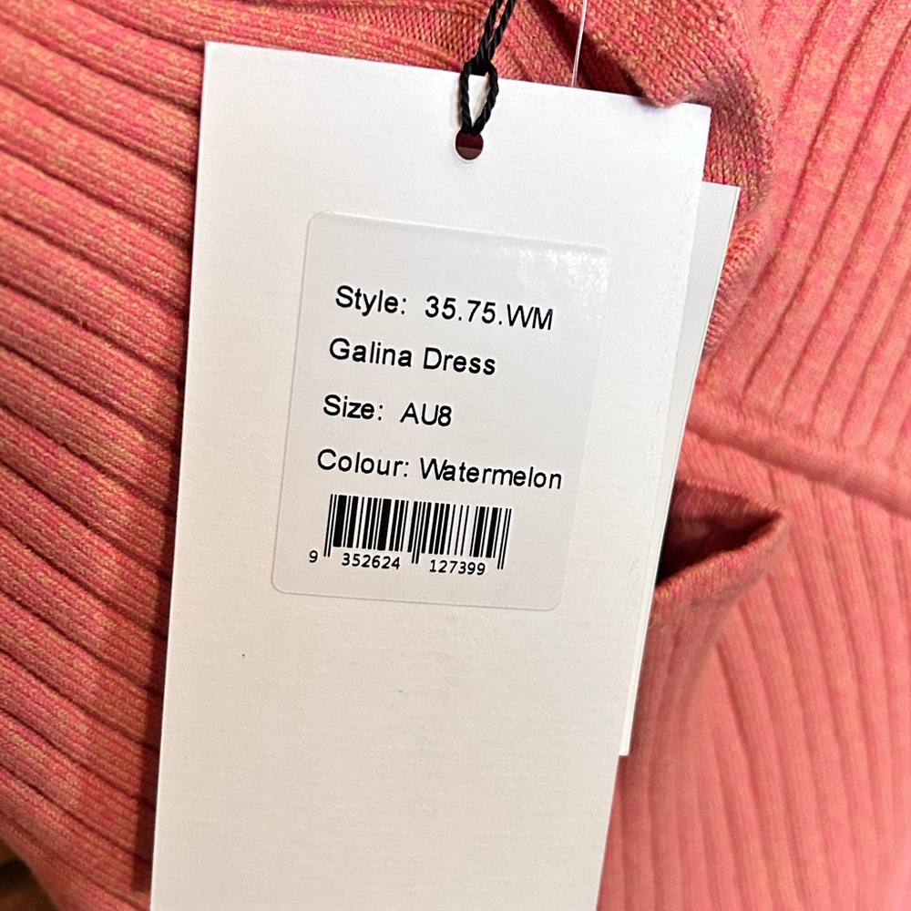 NWT Anna Quan Galina Rib-Knit Halter Midi Dress in Watermelon Size 8 - Picture 8 of 10